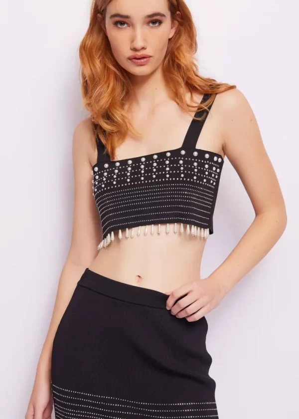 Top Donna Gaudì In Maglia Con Strass E Perline