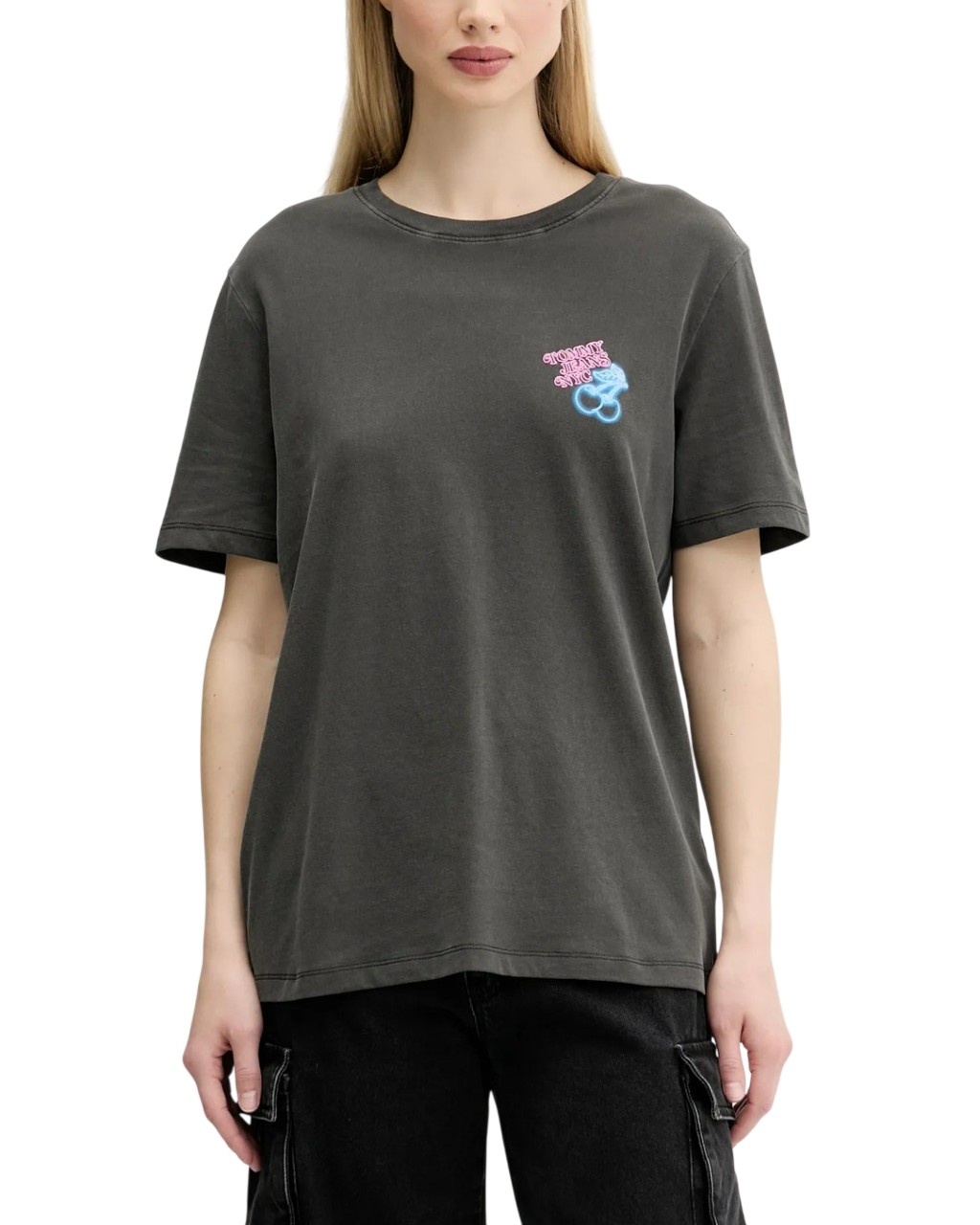 T-ShirtDonna-GrigioNero-TommyJeans-Teoremamoda.shop.