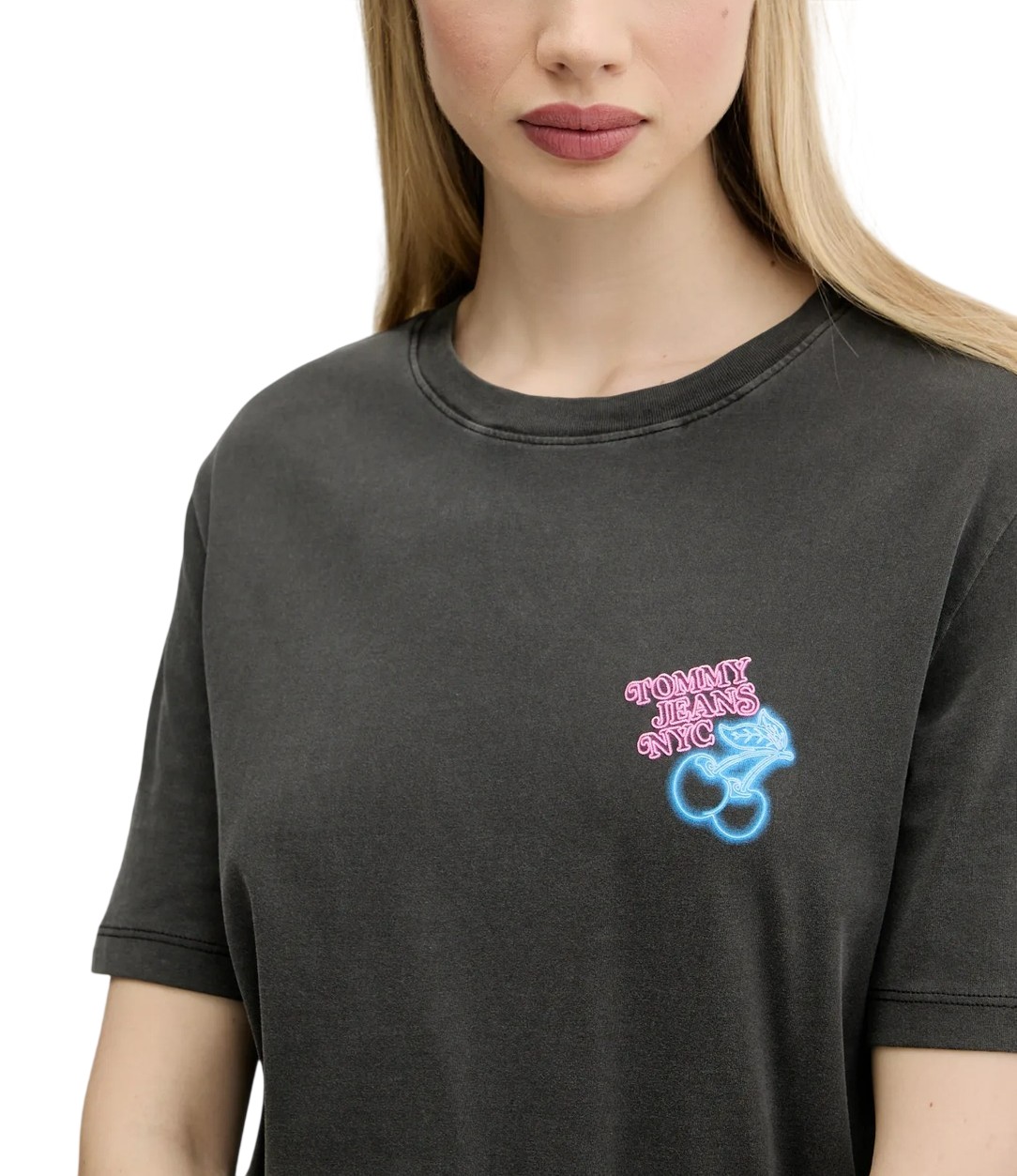 T-ShirtDonna-GrigioNero-TommyJeans-Teoremamoda.shop